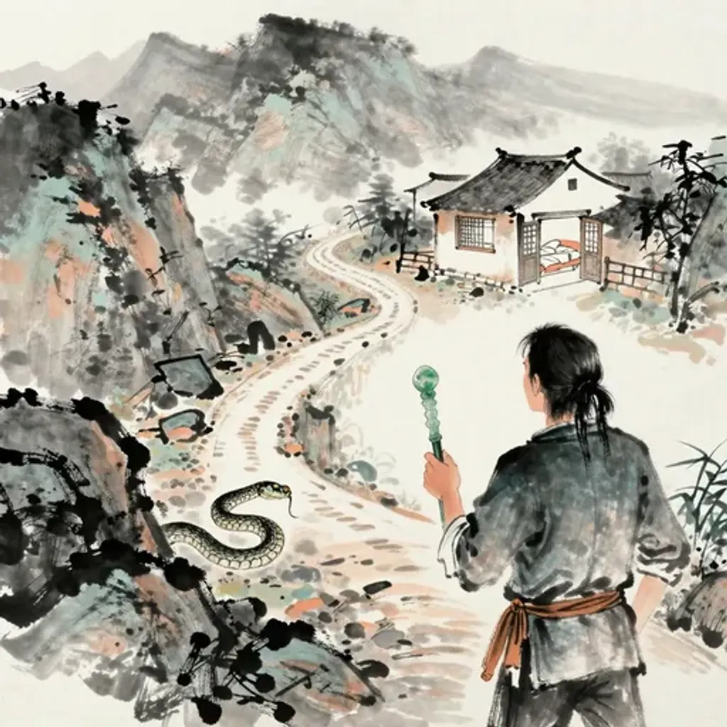 Ink brush artwork for the Yilin verse on Hexagram 63 changing to Hexagram 40