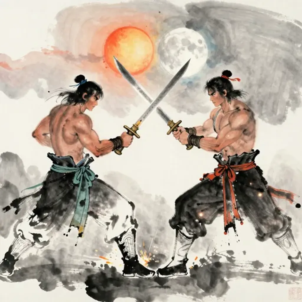 Ink brush artwork for the Yilin verse on Hexagram 64 changing to Hexagram 15