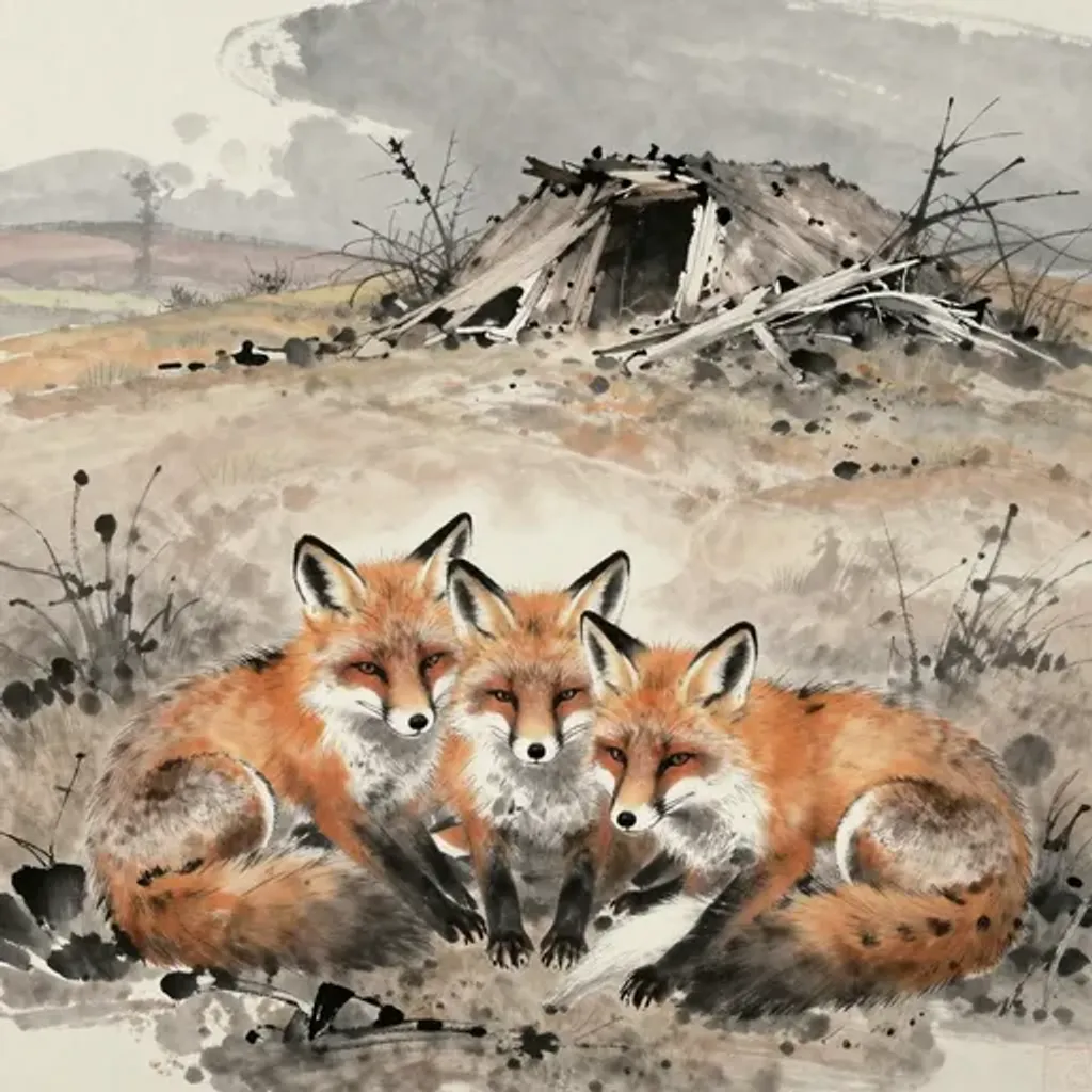 Ink brush artwork for the Yilin verse on Hexagram 64 changing to Hexagram 23