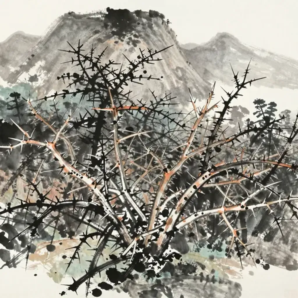 Ink brush artwork for the Yilin verse on Hexagram 64 changing to Hexagram 44