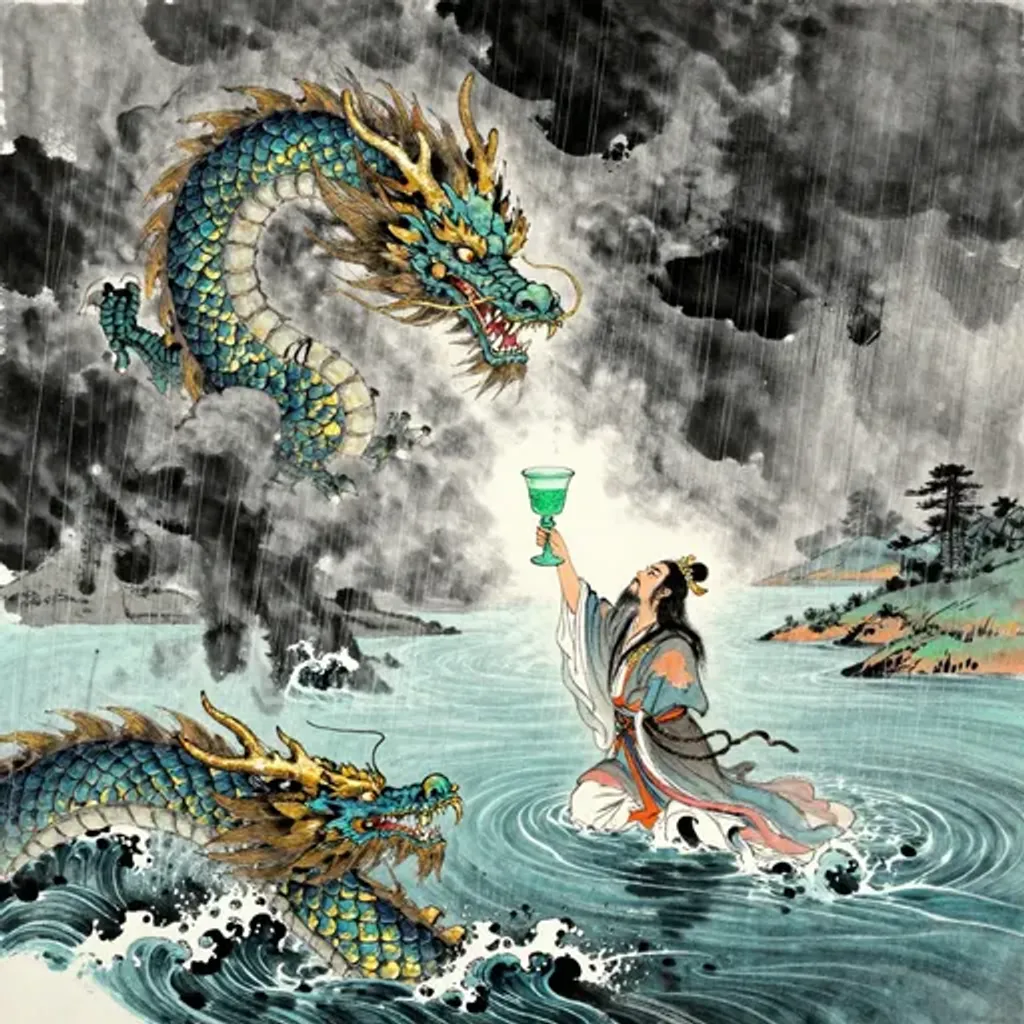 Ink brush artwork for the Yilin verse on Hexagram 64 changing to Hexagram 50