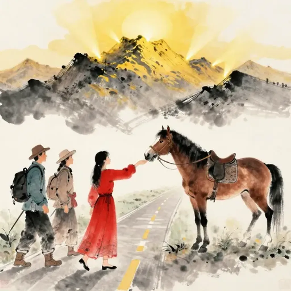 Ink brush artwork for the Yilin verse on Hexagram 7 changing to Hexagram 11