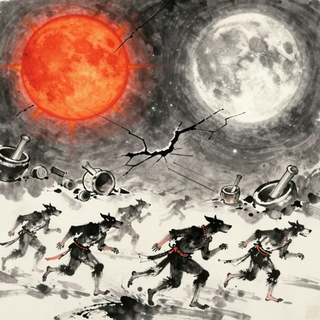 Ink brush artwork for the Yilin verse on Hexagram 7 changing to Hexagram 15