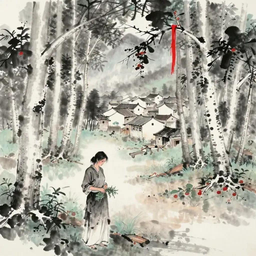 Ink brush artwork for the Yilin verse on Hexagram 7 changing to Hexagram 21