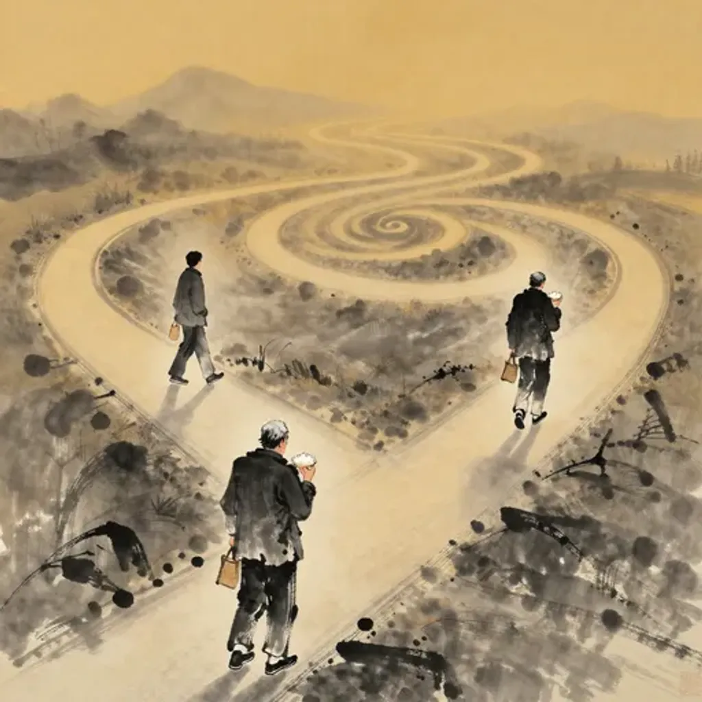 Ink brush artwork for the Yilin verse on Hexagram 7 changing to Hexagram 26