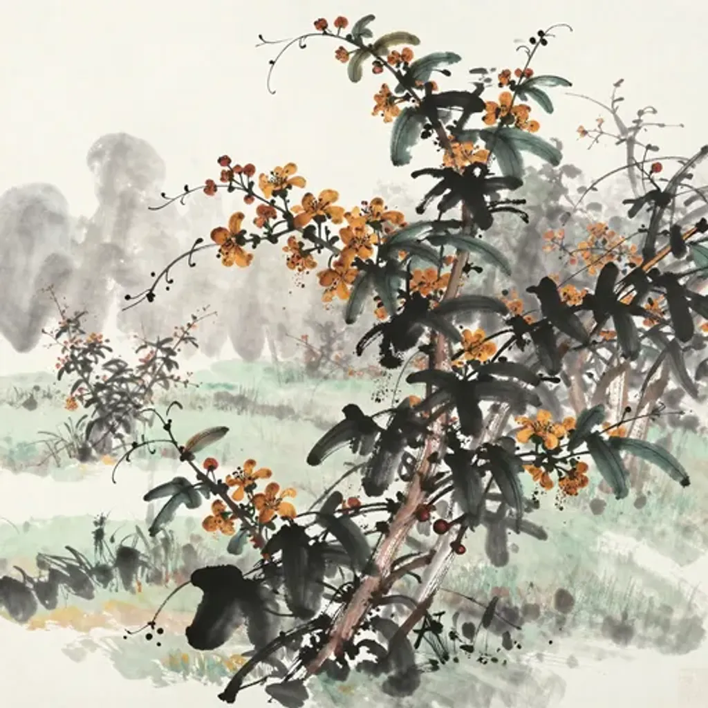 Ink brush artwork for the Yilin verse on Hexagram 7 changing to Hexagram 61