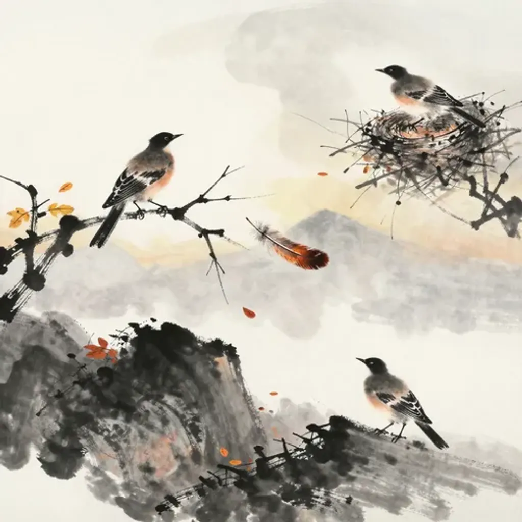 Ink brush artwork for the Yilin verse on Hexagram 8 changing to Hexagram 17
