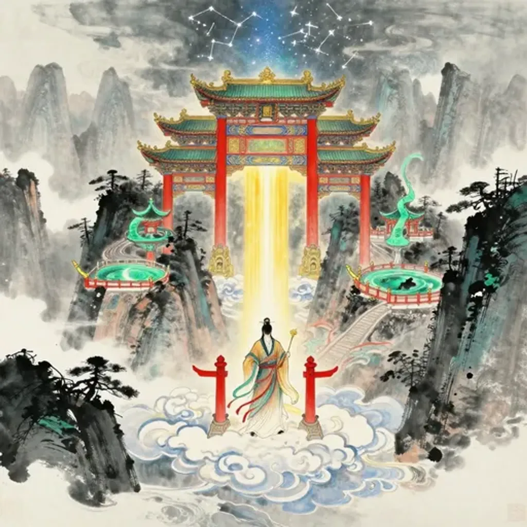 Ink brush artwork for the Yilin verse on Hexagram 8 changing to Hexagram 44
