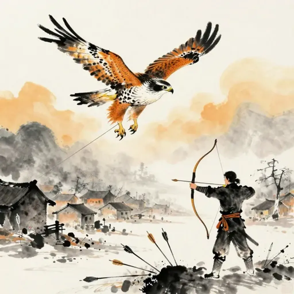 Ink brush artwork for the Yilin verse on Hexagram 9 changing to Hexagram 49