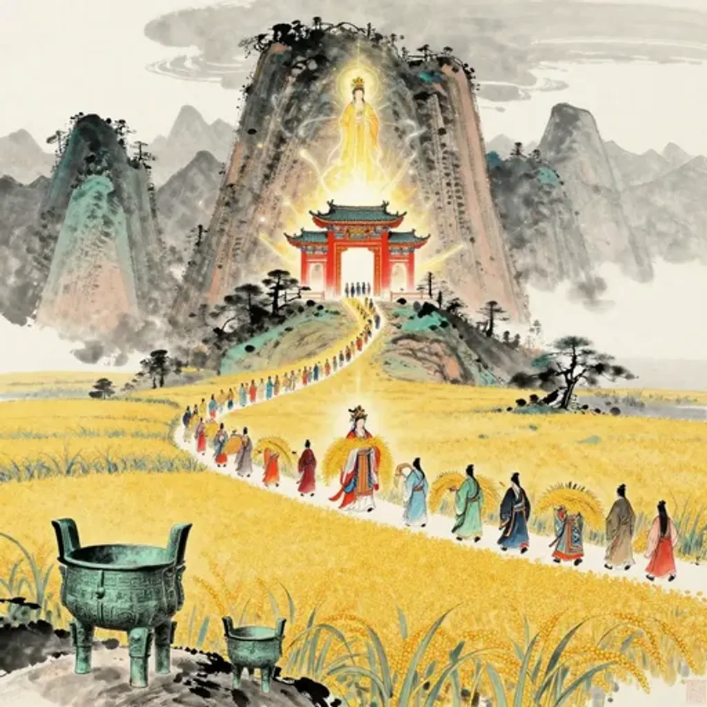 Ink brush artwork for the Yilin verse on Hexagram 9 changing to Hexagram 55